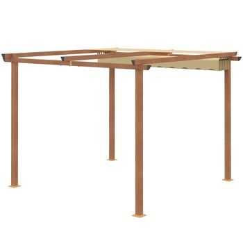 Pergola rétractable 3L x 3l x 2,25H m structure alu. aspect bois toile polyester haute densité beige 4