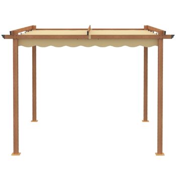 Pergola rétractable 3L x 3l x 2,25H m structure alu. aspect bois toile polyester haute densité beige 5