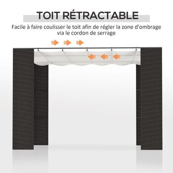 Pergola rétractable style colonial dim. 2,98L x 2,98l x 2H m métal époxy anticorrosion résine tressée toile polyester haute densité 180 g/m² crème 4