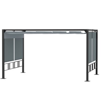 Pérgola retráctil de 3,9L x 2,9W x 2,2H m estructura de aluminio. lona poliéster alta densidad gris doble acero epoxi negro