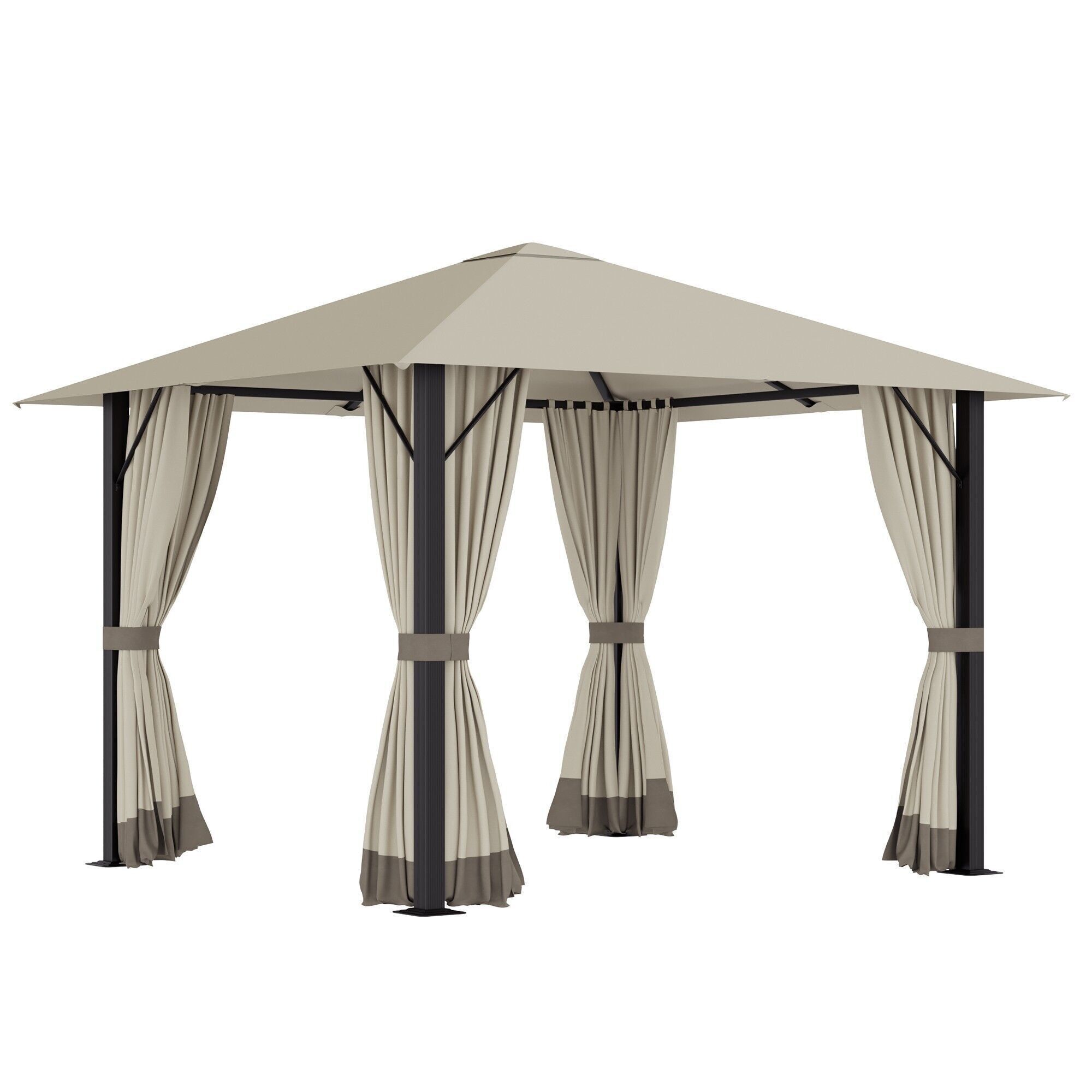 Gazebo da giardino 2,97L x 2,97L m con 4 pareti laterali rimovibili - tetto con ventilazione - porta con cerniera - struttura in alluminio e acciaio - beige