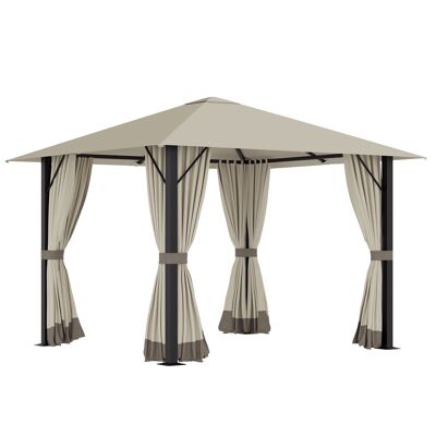Garden gazebo 2.97L x 2.97L m with 4 removable side walls - roof with vent - zipped door - aluminum and steel frame - beige