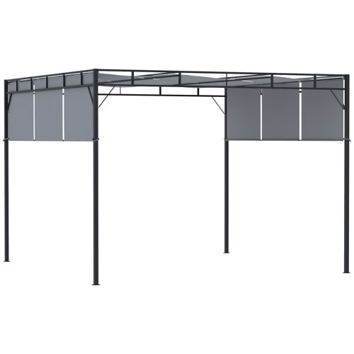 Pergola rétractable dim. 3L x 3l x 2,2H m structure acier époxy anticorrosion noir triple toile polyester haute densité