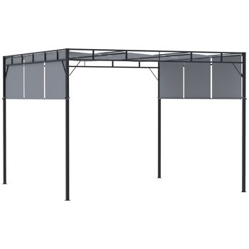 Pergola rétractable dim. 3L x 3l x 2,2H m structure acier époxy anticorrosion noir triple toile polyester haute densité gris 1