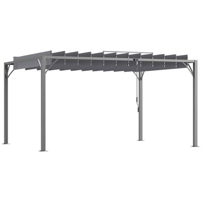 Verstellbare Lamellen der Pergola mit den Maßen 3,9 L x 2,95 B x 2,13 H m, Aluminiumstruktur. Grauer Epoxid-Polyester-Stahl