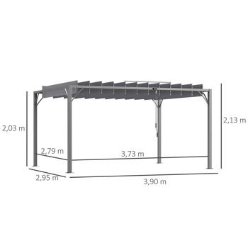 Pergola lames orientables dim. 3,9L x 2,95l x 2,13H m structure alu. acier époxy polyester gris 3