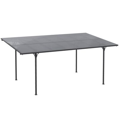 Attachable rigid aluminum steel pergola. polycarbonate roof dim. 5L x 2.99W x 2.23H m gray