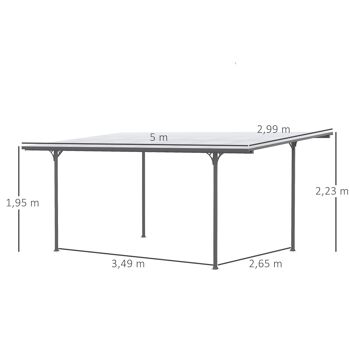 Pergola adossable rigide acier alu. toit polycarbonate dim. 5L x 2,99l x 2,23H m gris 3