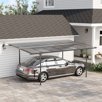 Pergola adossable rigide acier alu. toit polycarbonate dim. 5L x 2,99l x 2,23H m gris 4