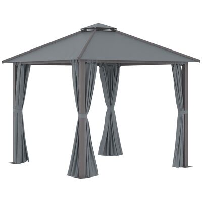 Contemporary style garden pavilion - barnum with curtains - dim. 2.96L x 2.96W x 2.8H m - alu. gray polyester