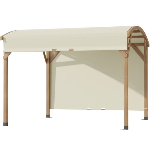 Pergola bois design arche toile de toit rétractable anti-UV UPF30+ dim. 3,2L x 3,08l x 2,42 m beige