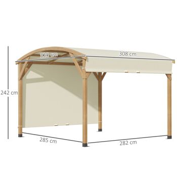 Pergola bois design arche toile de toit rétractable anti-UV UPF30+ dim. 3,2L x 3,08l x 2,42 m beige 3