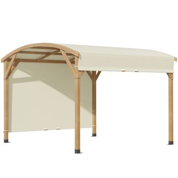 Pergola bois design arche toile de toit rétractable anti-UV UPF30+ dim. 3,2L x 3,08l x 2,42 m beige 4