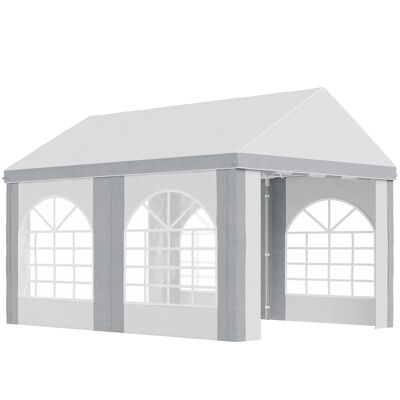 Barnum Pavillon-Gartenzelt mit den Maßen 4 L x 2,95 B x 2,85 H m – 4 Fenster, 2 Türen – grauweißer PE-verzinkter Stahl