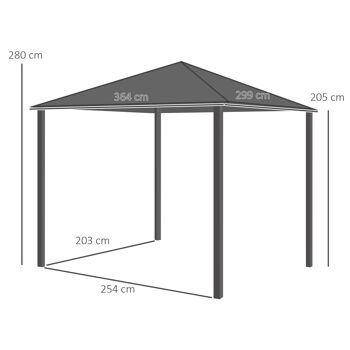 Pergola pavillon de jardin avec toit rigide imperméable - dim. 364L x 299l x 280H cm - métal aspect bois gris foncé 3