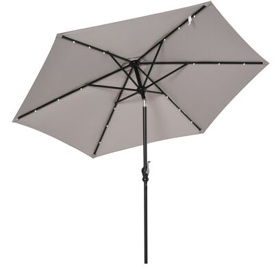 Parasol basculante hexagonal luminoso Dim. 2,68L x 2,68W x 2,4H m solar LED parasol metal poliester gris alta densidad