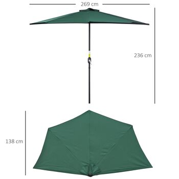 Demi parasol, parasol de balcon 5 entretoises métal polyester 2,69L x 1,38l x 2,36H m vert 3