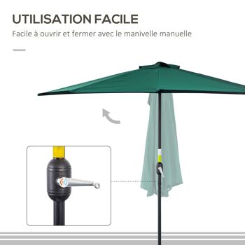 Demi parasol, parasol de balcon 5 entretoises métal polyester 2,69L x 1,38l x 2,36H m vert 5