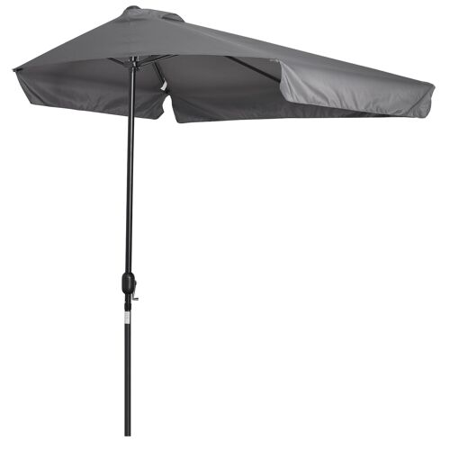 Demi parasol - parasol de balcon 5 entretoises métal dim. 2,3L x 1,3l x 2,49H m polyester haute densité gris