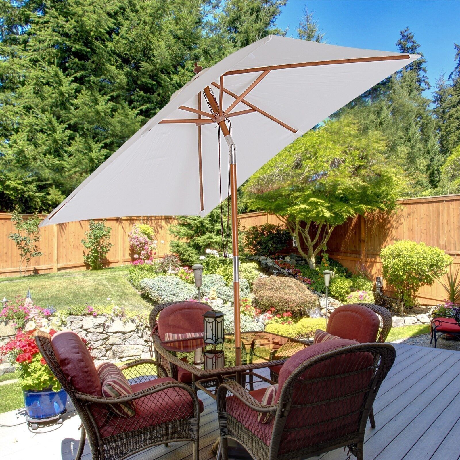 Rechteckiger Kippschirm aus hochdichtem Polyesterholz, 2 L x 1,5 B x 2,3 H m, cremefarben