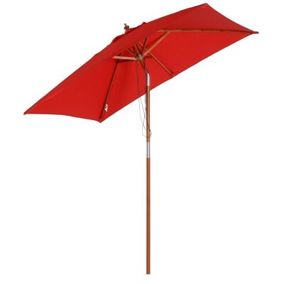 Rectangular tilting umbrella high density polyester wood 2L x 1.5L x 2.3H m red