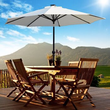 Parasol octogonal inclinable Ø 2,7 x 2,4 m lumineux solaire 24 LED polyester haute densité 180 g/m² crème 2