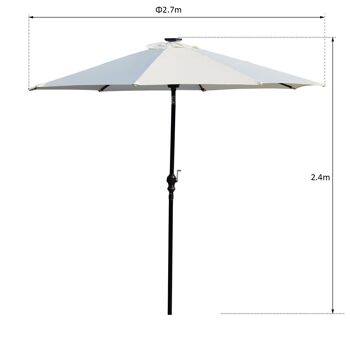 Parasol octogonal inclinable Ø 2,7 x 2,4 m lumineux solaire 24 LED polyester haute densité 180 g/m² crème 3