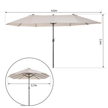 Parasol de jardin XXL parasol grande taille 4,6L x 2,7l x 2,4H m ouverture fermeture manivelle acier polyester haute densité crème 3