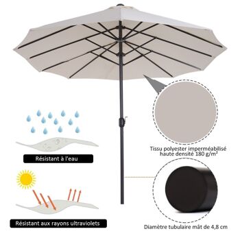 Parasol de jardin XXL parasol grande taille 4,6L x 2,7l x 2,4H m ouverture fermeture manivelle acier polyester haute densité crème 4