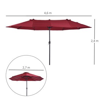 Parasol de jardin XXL parasol grande taille 4,6L x 2,7l x 2,4H m ouverture fermeture manivelle acier polyester haute densité bordeaux 3