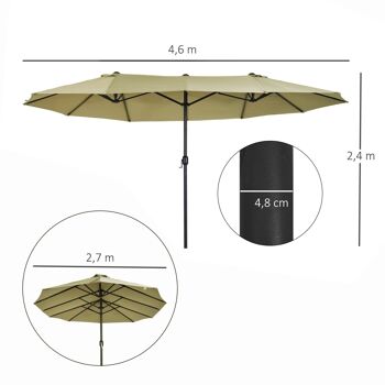 Parasol de jardin XXL parasol grande taille 4,6L x 2,7l x 2,4H m ouverture fermeture manivelle acier polyester haute densité marron 3