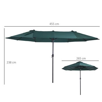 Parasol de jardin XXL parasol grande taille 4,6L x 2,7l x 2,4H m ouverture fermeture manivelle acier polyester haute densité vert 3