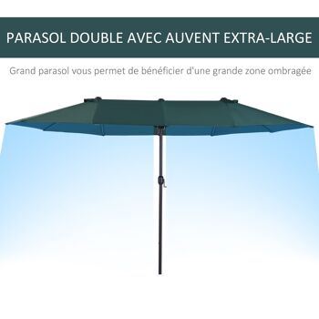 Parasol de jardin XXL parasol grande taille 4,6L x 2,7l x 2,4H m ouverture fermeture manivelle acier polyester haute densité vert 4