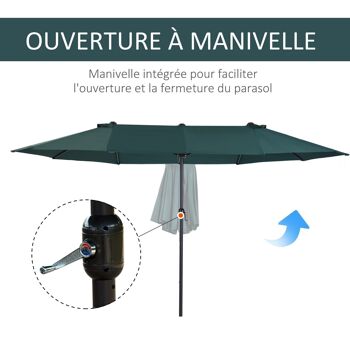 Parasol de jardin XXL parasol grande taille 4,6L x 2,7l x 2,4H m ouverture fermeture manivelle acier polyester haute densité vert 5