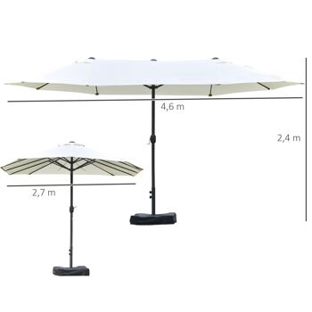 Parasol de jardin XXL parasol grande taille 4,6L x 2,7l x 2,4H cm ouverture fermeture manivelle acier polyester haute densité crème 3