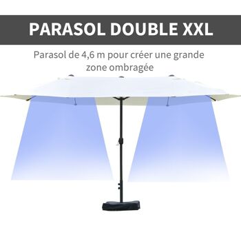 Parasol de jardin XXL parasol grande taille 4,6L x 2,7l x 2,4H cm ouverture fermeture manivelle acier polyester haute densité crème 4