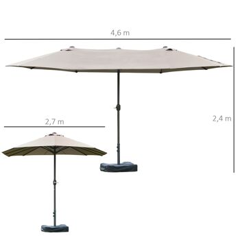 Parasol de jardin XXL parasol grande taille 4,6L x 2,7l x 2,4H cm ouverture fermeture manivelle acier polyester haute densité gris clair 3