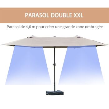 Parasol de jardin XXL parasol grande taille 4,6L x 2,7l x 2,4H cm ouverture fermeture manivelle acier polyester haute densité gris clair 4