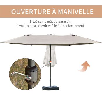 Parasol de jardin XXL parasol grande taille 4,6L x 2,7l x 2,4H cm ouverture fermeture manivelle acier polyester haute densité gris clair 5