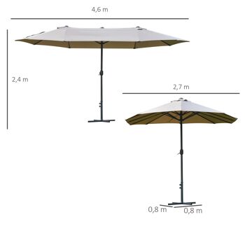 Parasol de jardin XXL parasol grande taille 4,6L x 2,7l x 2,4H m ouverture fermeture manivelle acier polyester haute densité café latte 3