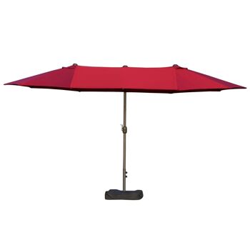 Parasol de jardin XXL dim. 4,6L x 2,7l x 2,4H m ouverture fermeture manivelle pied & contrepoids inclus acier polyester haute densité bordeaux 1