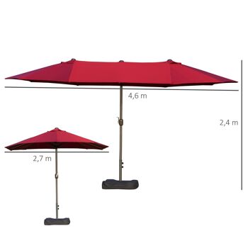 Parasol de jardin XXL dim. 4,6L x 2,7l x 2,4H m ouverture fermeture manivelle pied & contrepoids inclus acier polyester haute densité bordeaux 3