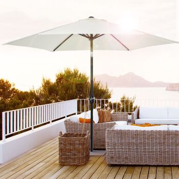 Parasol inclinable de jardin balcon terrasse manivelle toile polyester imperméabilisée haute densité 180 g/m² Ø2,7 x 2,35H m alu crème 2