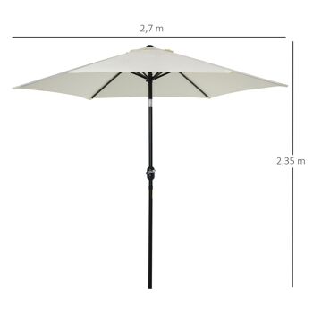 Parasol inclinable de jardin balcon terrasse manivelle toile polyester imperméabilisée haute densité 180 g/m² Ø2,7 x 2,35H m alu crème 3