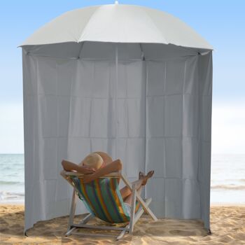 Parasol de plage Ø 2,2 x 2,2H cm protection UPF 50 + sac transport, sardines et lestage intégrés crème 2