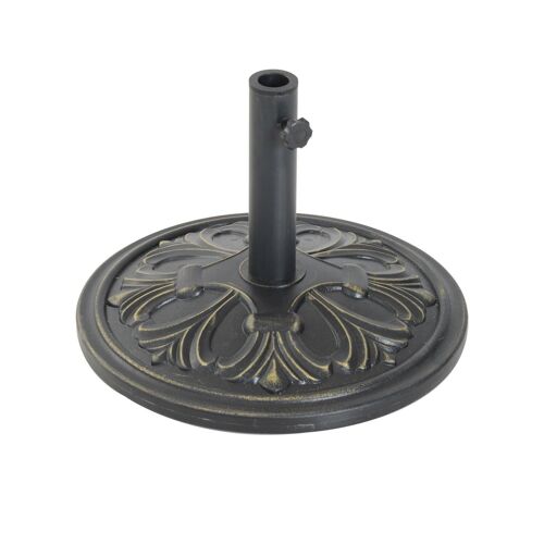 Pied de parasol rond base de lestage Ø 48 x 34H cm ciment HDPE motif fleurs de lys poids net 13 Kg noir doré