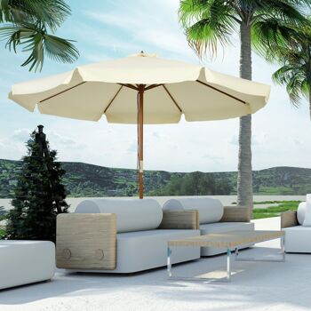 Parasol droit rond grande taille de jardin Ø 3,25 x 2,5H m bois de bambou polyester beige 2