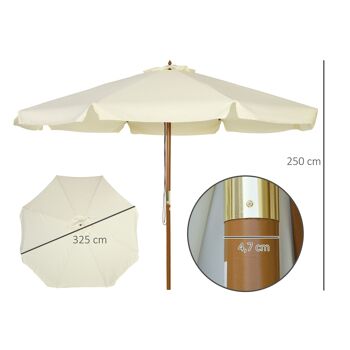 Parasol droit rond grande taille de jardin Ø 3,25 x 2,5H m bois de bambou polyester beige 3