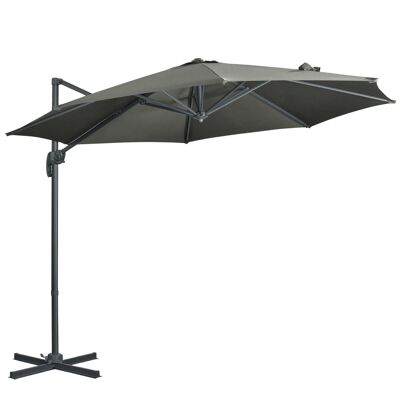 Crank-operated tilting octagonal cantilever umbrella with steel foot Ø 2.94 x 2.48H m gray
