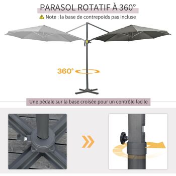 Parasol déporté octogonal inclinable manivelle avec pied en acier Ø 2,94 x 2,48H m gris 4
